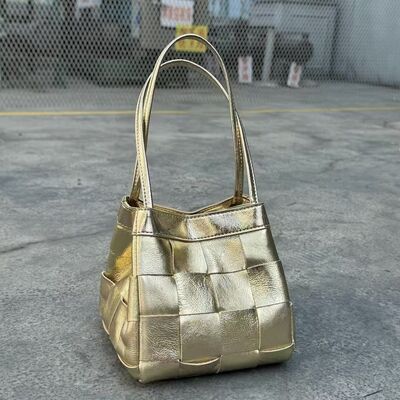 Top-Grain Oil-Waxed Cowhide Woven Small Square Bag genuine leather shoulder bag Cross body bag women's small handbag Basket bag