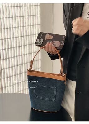 Custom Washed Canvas Denim Bucket Bag women's fashion handbag Tote Bag Shoulder Bag Bucket Bag Canvas Bag Denim Bag