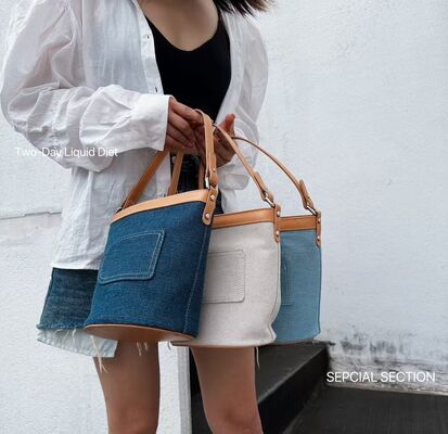 Custom Washed Canvas Denim Bucket Bag women's fashion handbag Tote Bag Shoulder Bag Bucket Bag Canvas Bag Denim Bag