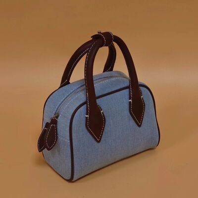 Washed Denim with Imported Vegetable-Tanned Leather Canvas Boston Bag handbag  shoulder bag Crossbody Bag women's fashion work bag