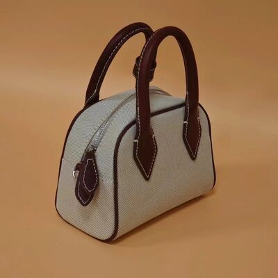 Washed Denim with Imported Vegetable-Tanned Leather Canvas Boston Bag handbag  shoulder bag Crossbody Bag women's fashion work bag
