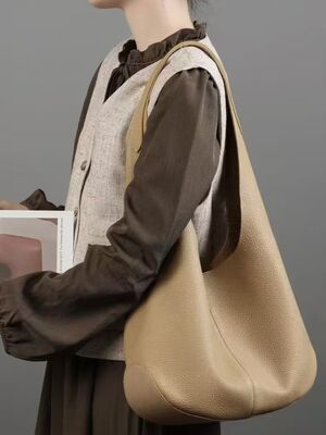 Genuine Leather Top-grain cowhide Lazy Style Large-capacity Tote Bag women's shoulder bag Tote Bag  Duffel Bag Diaper Bag