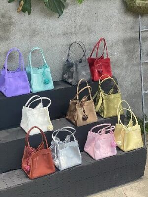 Women's Velvet and Satin Cowhide Small Square Bag genuine leather bag Handbag Crossbody Bag Shoulder Bag Bucket Bag Basket bag Silk Bag Evening Bag Mini Shoulder Bag for Women 