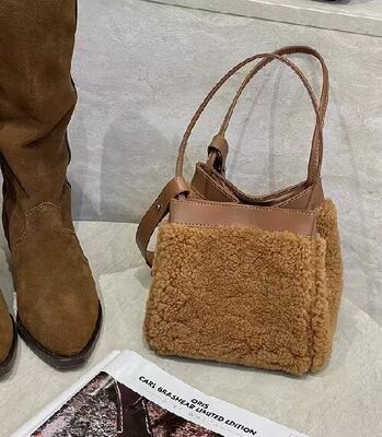 Women's Lamb Fur Small Square Bag genuine leather bag Handbag Crossbody Bag Shoulder Bag Waist Bag Basket bag Evening Bag China factory wholesale