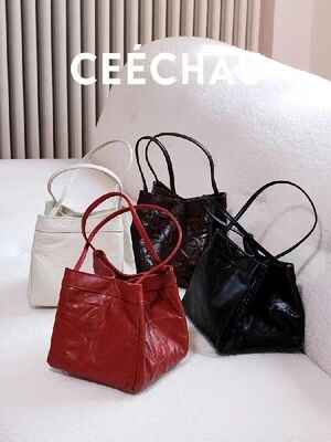 Top-Grain Cowhide Hand-Grabbed Texture Basket Style  Small Square Bag genuine leather bag Handbag Crossbody Bag Shoulder Bag Women's Handbag China supplier