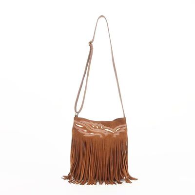 Top-Grain Frosted Cowhide Embroidered Fringe Bag Women's genuine leather shoulder bag Crossbody Bag OEM Bag Manufacturer