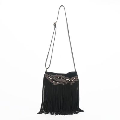 Top-Grain Frosted Cowhide Embroidered Fringe Bag Women's genuine leather shoulder bag Crossbody Bag OEM Bag Manufacturer