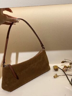 Top-Grain High-Gloss Suede Cowhide Underarm Baguette Bag genuine leather bag shoulder bag lady's high quality bag China factory wholesale