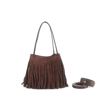 Top-Grain High-Gloss Matte Leather Tasseled Small Square Bucket Bag women's mini shoulder bag Crossbody Bag Handbag Basket bag Evening Bag Wholesale Handbags Supplier