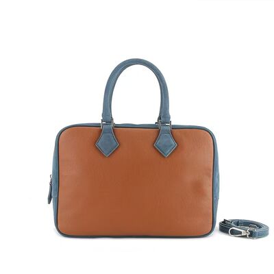 Vegetable-Tanned Leather with Sheep Tendon Velvet Block Bag Panelled Briefcase Handbag Work Bag Crossbody Bag Shoulder Bag