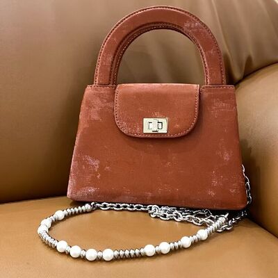 Vintage Chinese Style Velvet & Silk Cowhide Bead Bag genuine leather handbag work bag shoulder bag crossbody bag China manufacturer wholesale