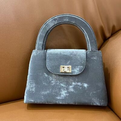 Vintage Chinese Style Velvet & Silk Cowhide Bead Bag genuine leather handbag work bag shoulder bag crossbody bag China manufacturer wholesale