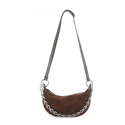 Women's fashion genuine leather handbag Top-Grain High-Gloss Suede Cowhide Crescent Bag （small) Vintage leather shoulder bag  China factory wholesale