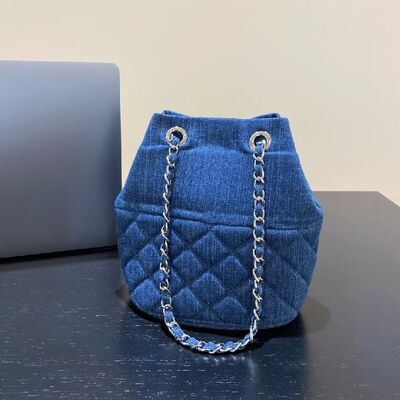 Canvas Denim  Diamond Lattice Chain Bucket Bag Crossbody Bags Shoulder Bags Fashion Bags for Women Wholesale Handbags Supplier