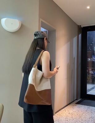 Women's genuine leather bag Top-grain Cowhide with Custom Cotton-Linen Canvas Shoulder Bag Large Capacity Tote bag Shoulder Bag  China factory wholesale 