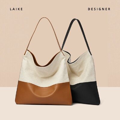 Women's genuine leather bag Top-grain Cowhide with Custom Cotton-Linen Canvas Shoulder Bag Large Capacity Tote bag Shoulder Bag  China factory wholesale 