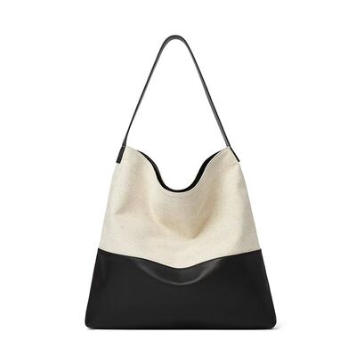 Women's genuine leather bag Top-grain Cowhide with Custom Cotton-Linen Canvas Shoulder Bag Large Capacity Tote bag Shoulder Bag  China factory wholesale 