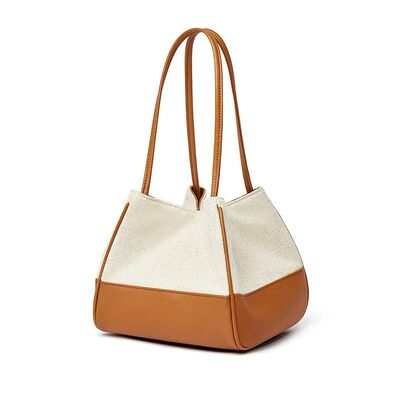 Top-grain Cowhide with Custom Cotton-Linen Canvas Color-block mini genuine leather Tote Bag Crossbody Bags Handbag Basket bag China supplier wholesale