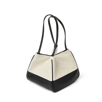 Top-grain Cowhide with Custom Cotton-Linen Canvas Color-block mini genuine leather Tote Bag Crossbody Bags Handbag Basket bag China supplier wholesale