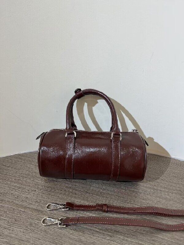 Top Grain Oil-Waxed Cowhide Cylindrical Pillow Bag women's genuine leather boston handbag shoulder bag crossbody bag Fashion Bags for Women