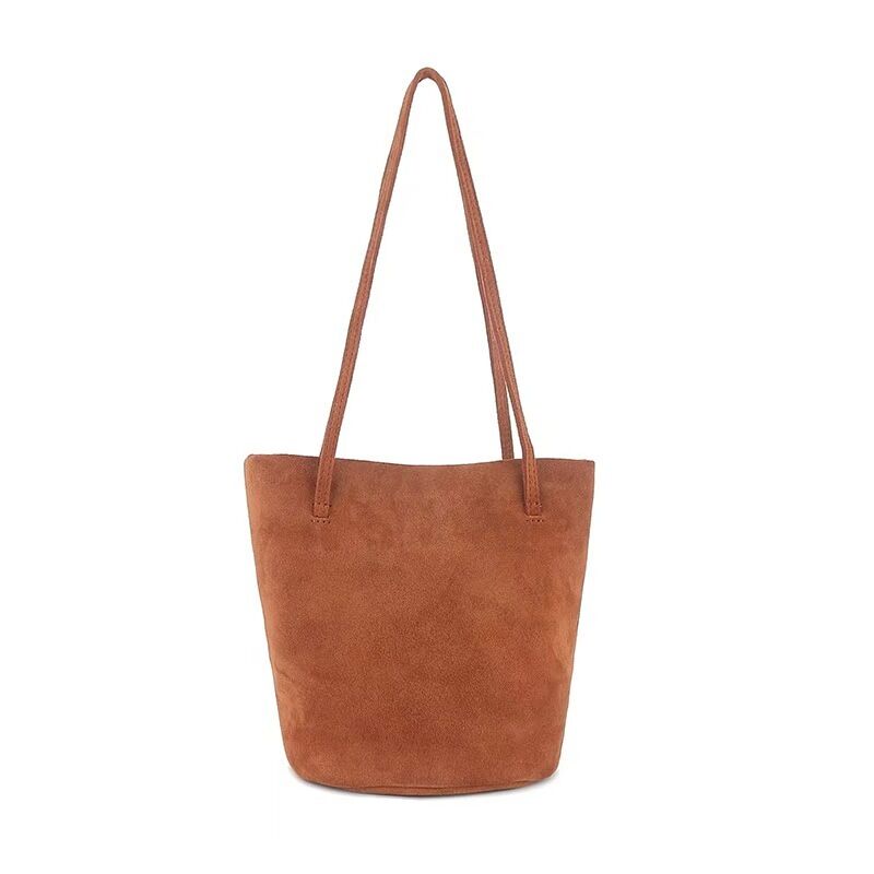 Top-Grain High-Gloss Suede Cowhide Bucket Bag  shoulder bag underarm bag women's genuine leather handbag China factory wholesale