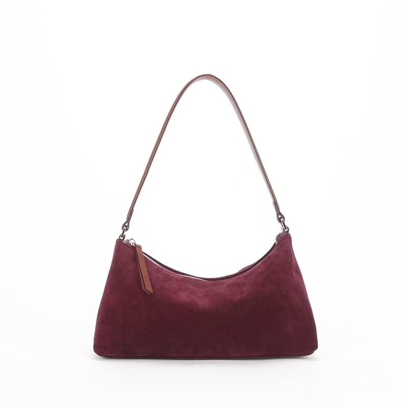 Top-Grain High-Gloss Suede Cowhide Underarm Baguette Bag genuine leather bag shoulder bag lady's high quality bag China factory wholesale