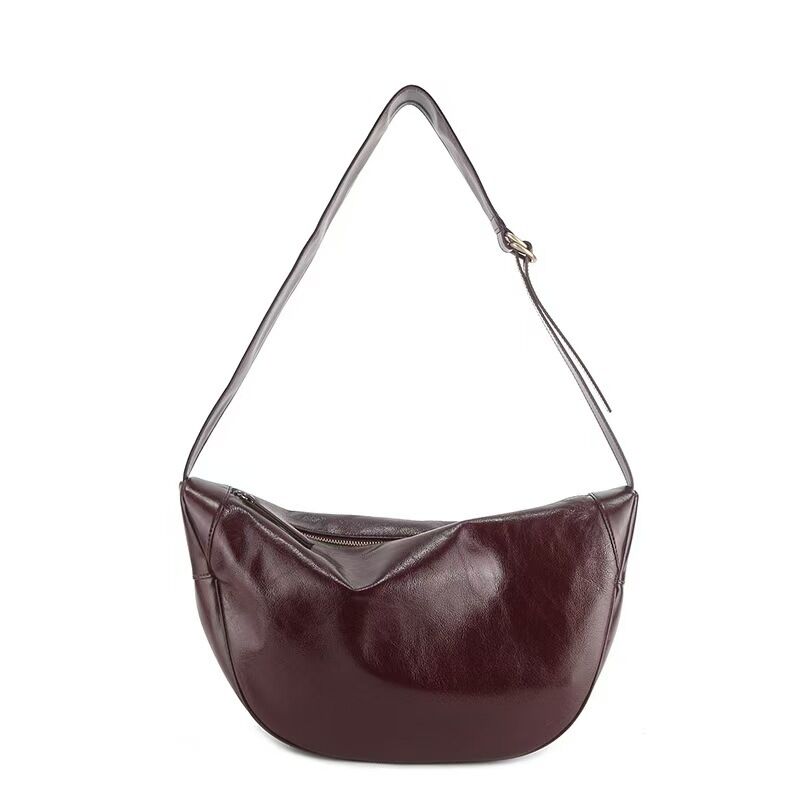 Top-Grain Oil-Waxed Cowhide Large Capacity Dumpling Bag genuine leather shoulder bag crossbody bag tote bag underarm bag China supplier wholesale