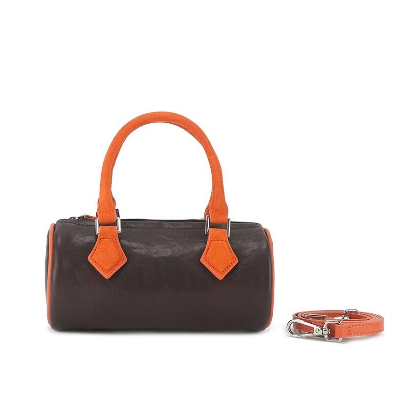 Women's genuine leather handbag Lamb Cashmere with Vegetable-Tanned Cowhide Small Bucket Bag shoulder bag crossbody bag China supplier wholesale