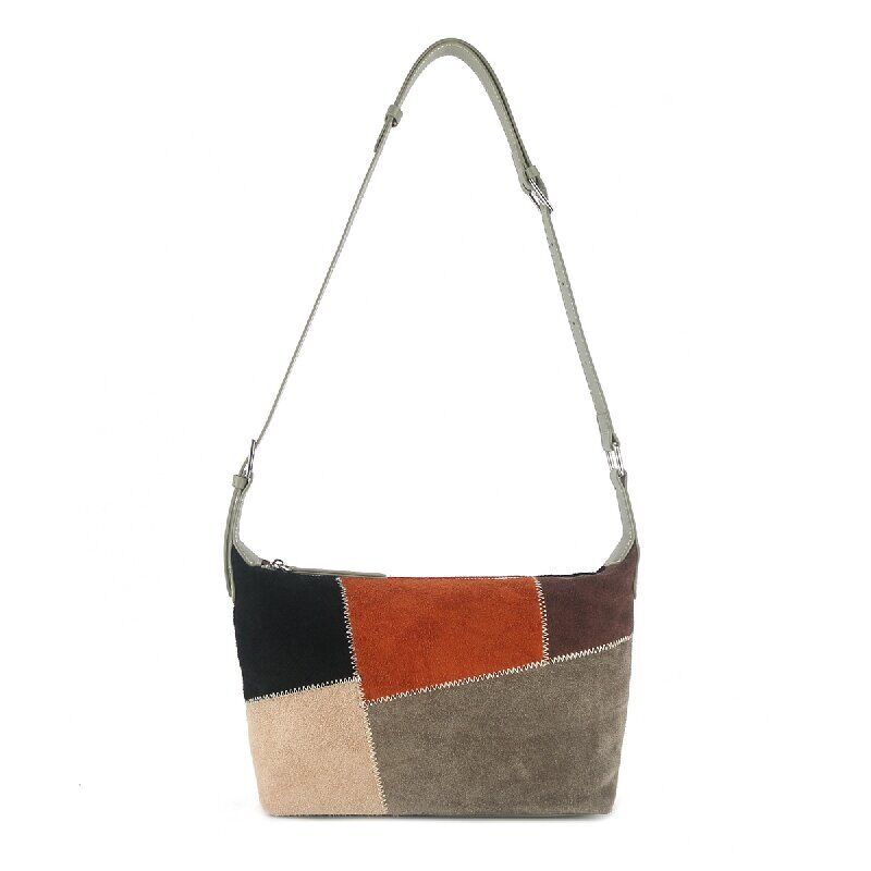 Genuine leather bag factory wholesale Shoe Material Frosted Cowhide Patchwork Contrast-Color Style (Exclusive) Shoulder Bag crossbody bag underarm bag China supplier 