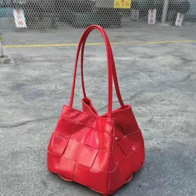 Bolso cuadrado pequeño tejido de piel de vaca encerada al aceite de primera flor, bolso de hombro de cuero genuino, bolso cruzado, bolso pequeño de mano para mujer, bolso tipo cesta