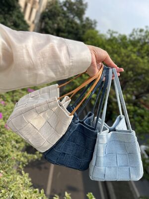 حقيبة يد نسائية من الدنيم والقماش المنسوج، حقيبة كتف، حقيبة كتف، حقيبة دنيم، حقيبة قماش