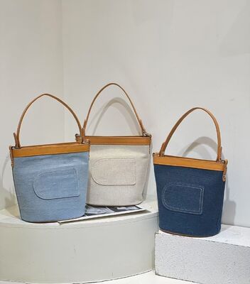 Bolso de cubo de mezclilla de lona lavada a medida, bolso de mano de moda para mujer, bolso tote, bolso de hombro, bolso de cubo, bolso de lona, bolso de mezclilla